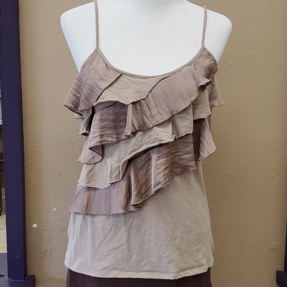 Brown ruffle tank